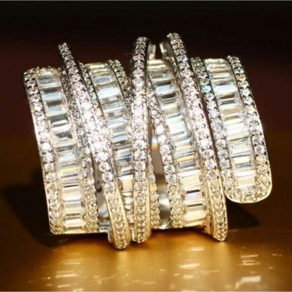 NEW Elegant Spiral Design Silver White Sapphire Natural Stone Ring - Picture 4 of 15